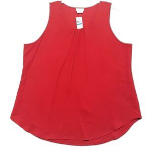 Van Heusen Women Sz XL Red Pleated Scoop Neck Sleeveless Tank Top Blouse NWT
